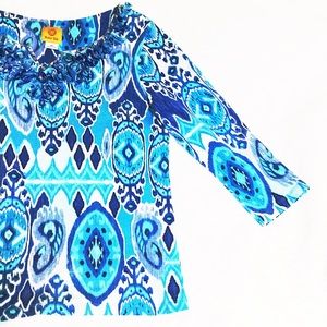 Ruby Rd.3/4th Sleeves Boat Neck Floral Details Top